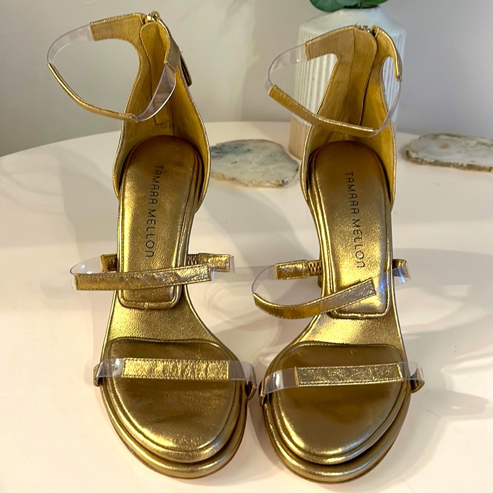 Tamara Mellon ‘Last Frontline’ 100mm in gold size 37.5 never worn